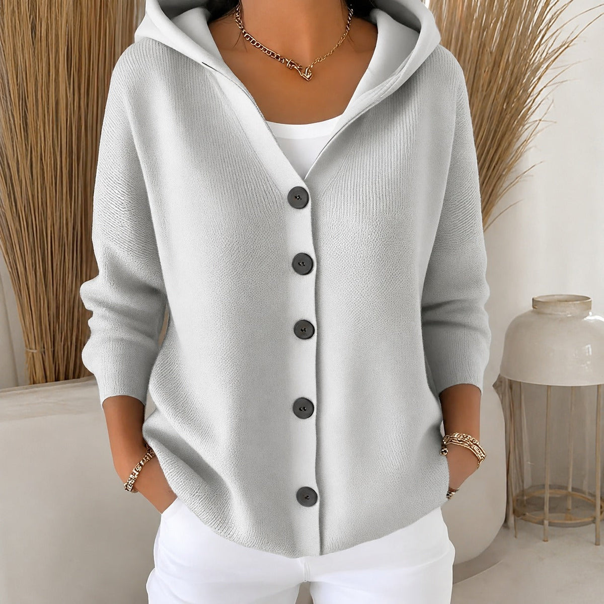 Women hooded cardigan relaxed fit long sleeve casual layering