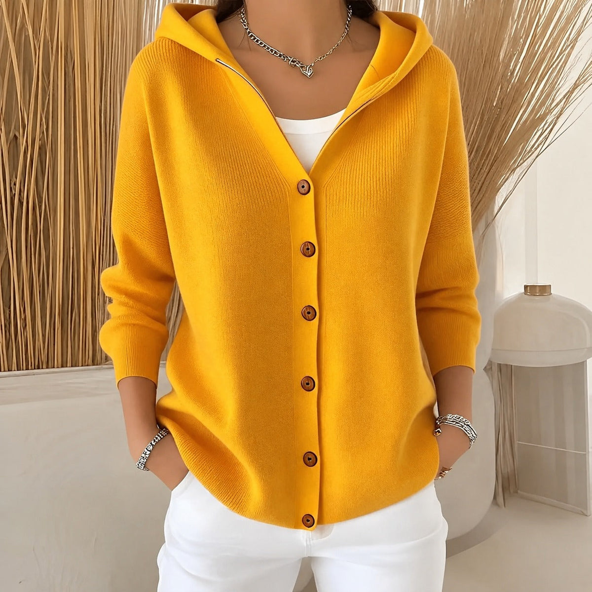 Women hooded cardigan relaxed fit long sleeve casual layering