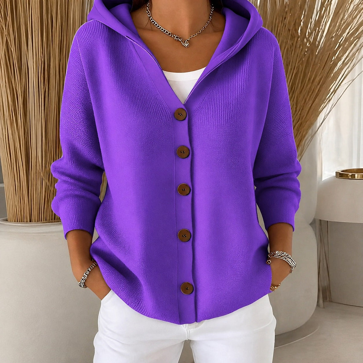 Women hooded cardigan relaxed fit long sleeve casual layering
