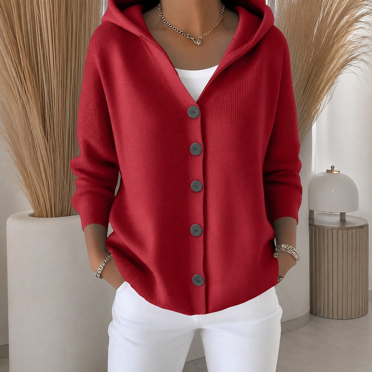 Women hooded cardigan relaxed fit long sleeve casual layering