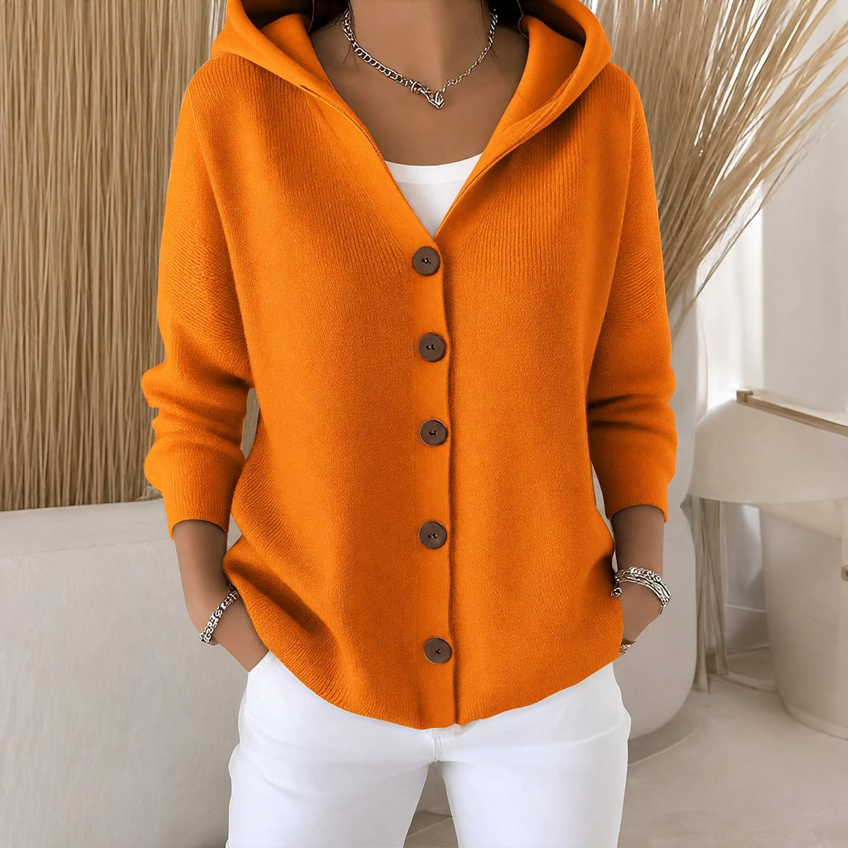 Women hooded cardigan relaxed fit long sleeve casual layering