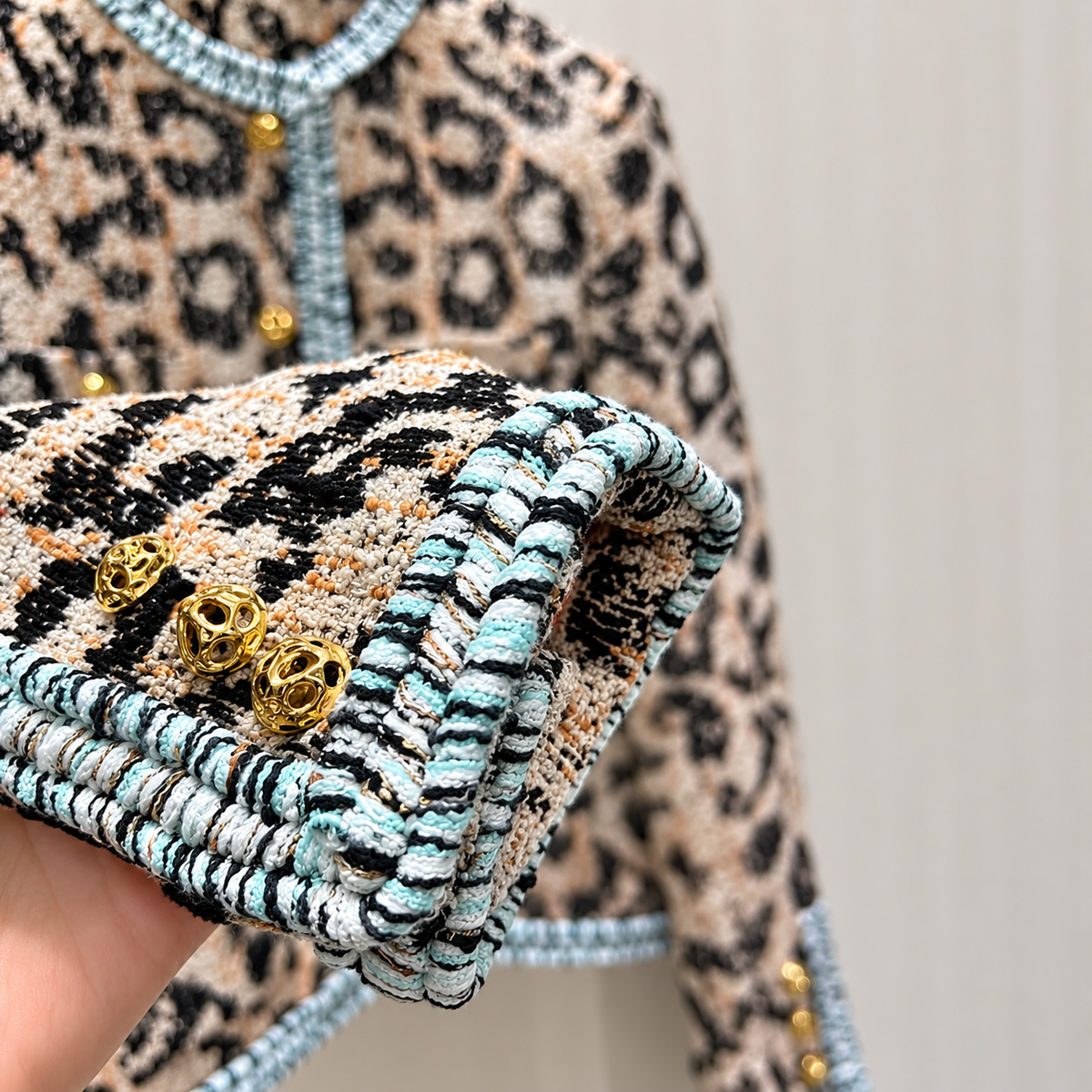 Women’s Leopard Print Jacket | Round Neck | Decorative Buttons, Chic Style