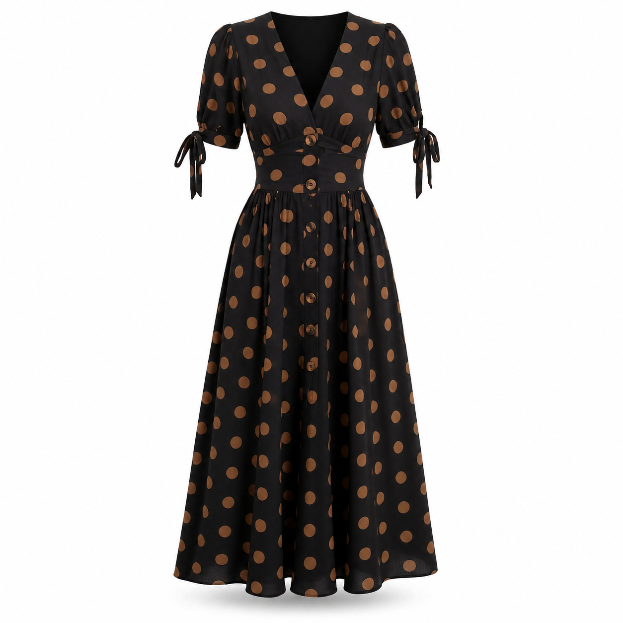 Polka Dot Dress | Women, V-Neck | Button Front Style