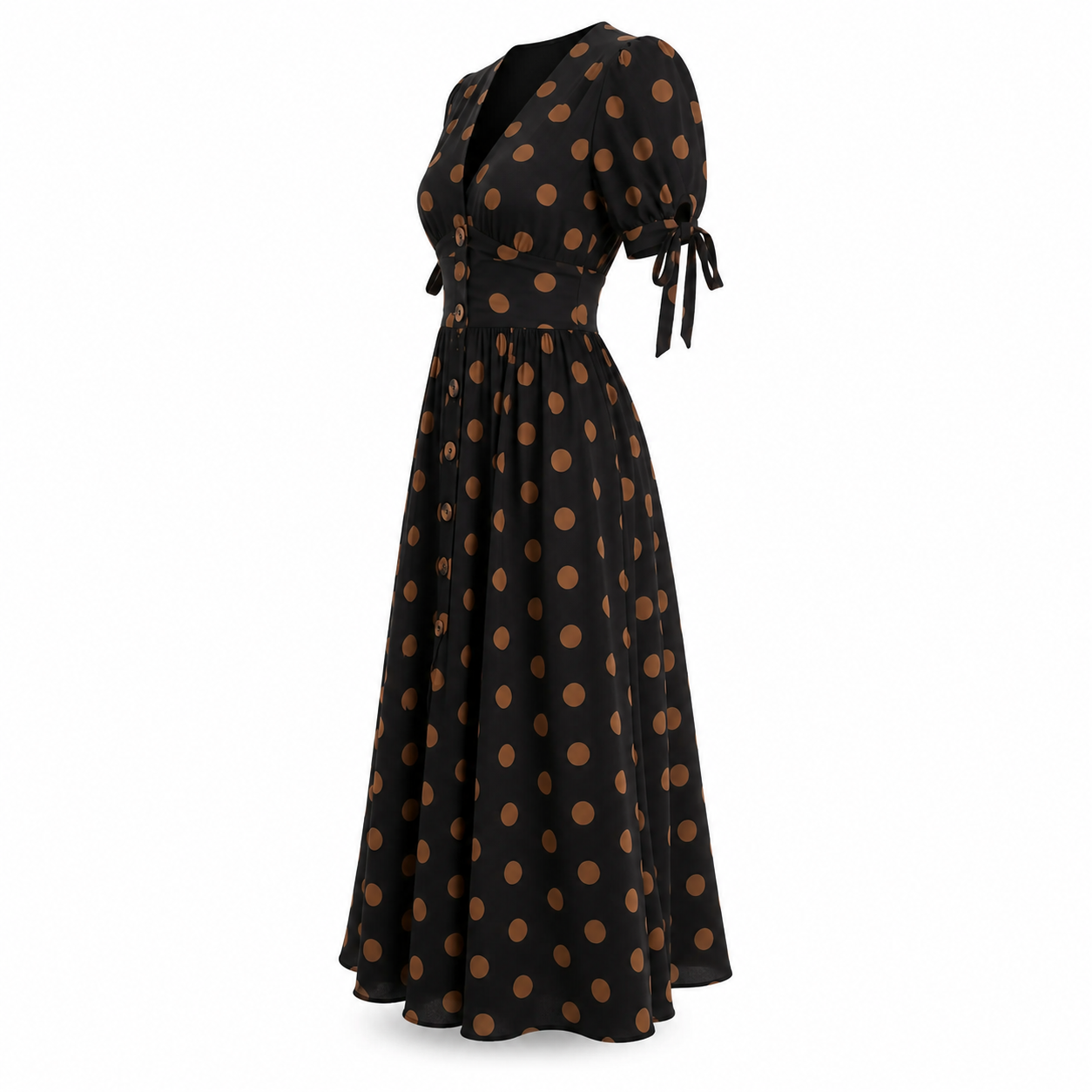 Polka Dot Dress | Women, V-Neck | Button Front Style