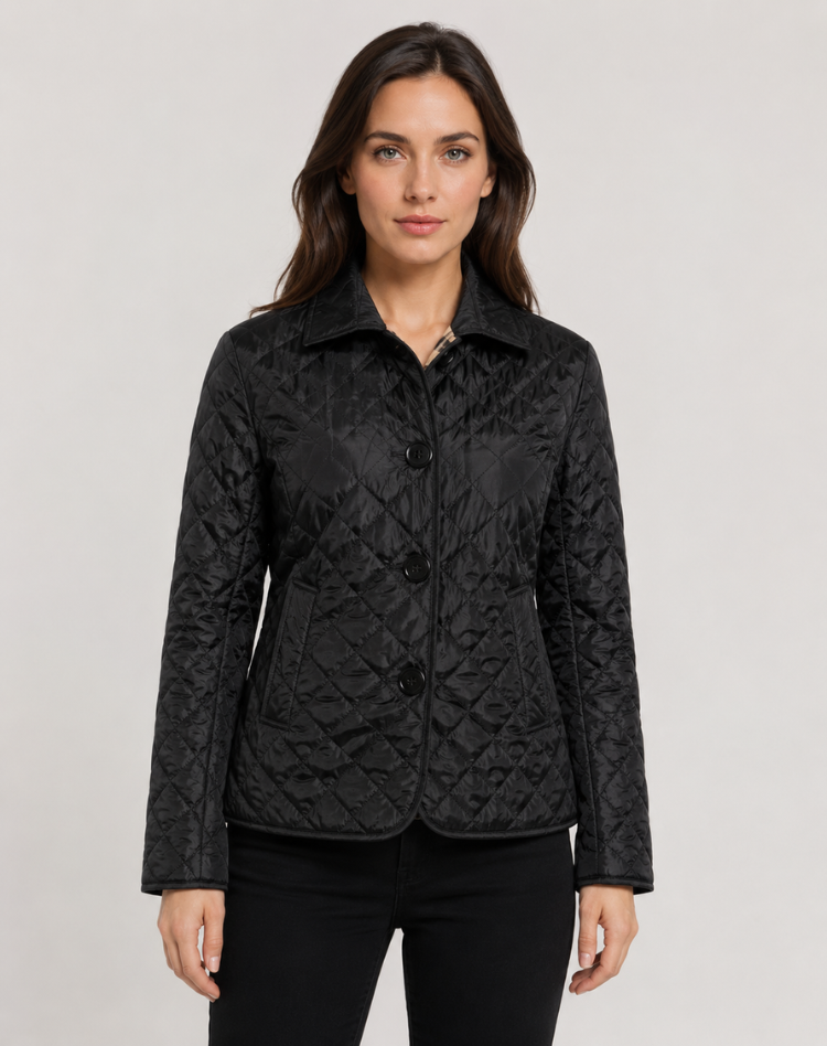 Women quilted transition jacket with button fastening and elegant collar