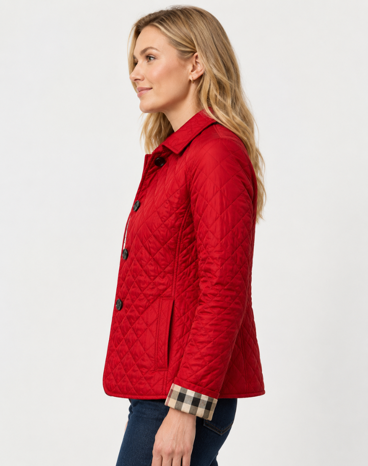 Women quilted transition jacket with button fastening and elegant collar