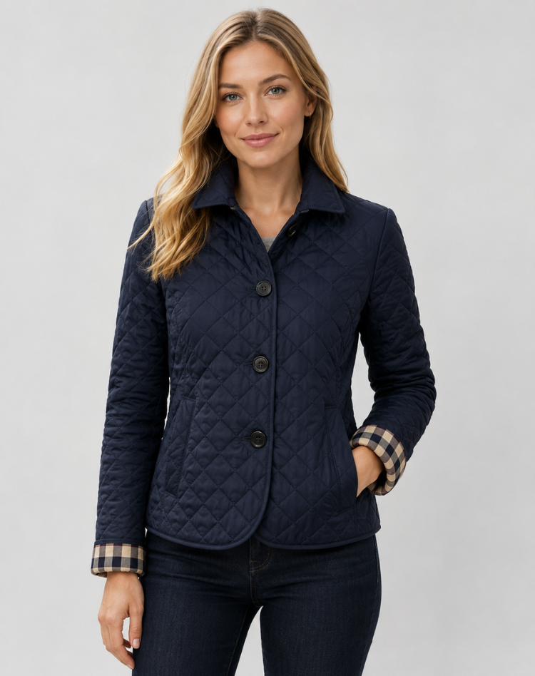 Women quilted transition jacket with button fastening and elegant collar