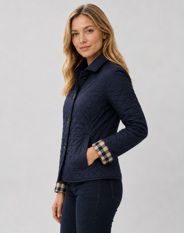 Women quilted transition jacket with button fastening and elegant collar