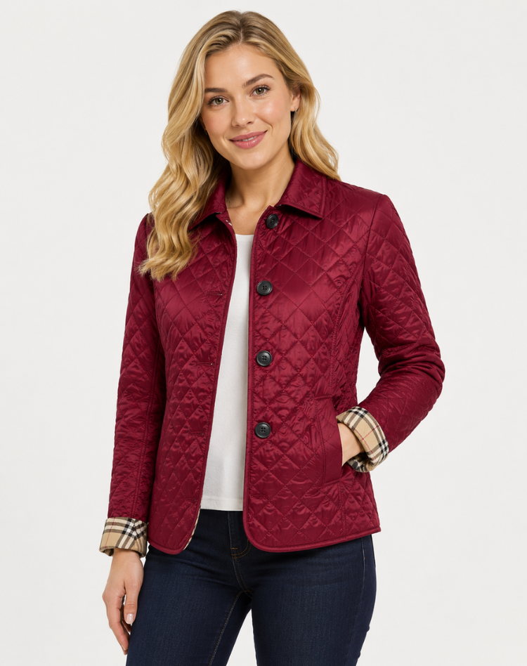 Women quilted transition jacket with button fastening and elegant collar