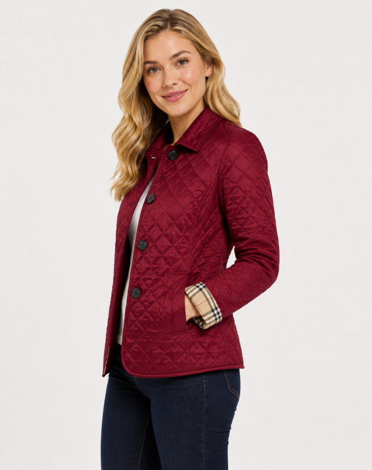 Women quilted transition jacket with button fastening and elegant collar