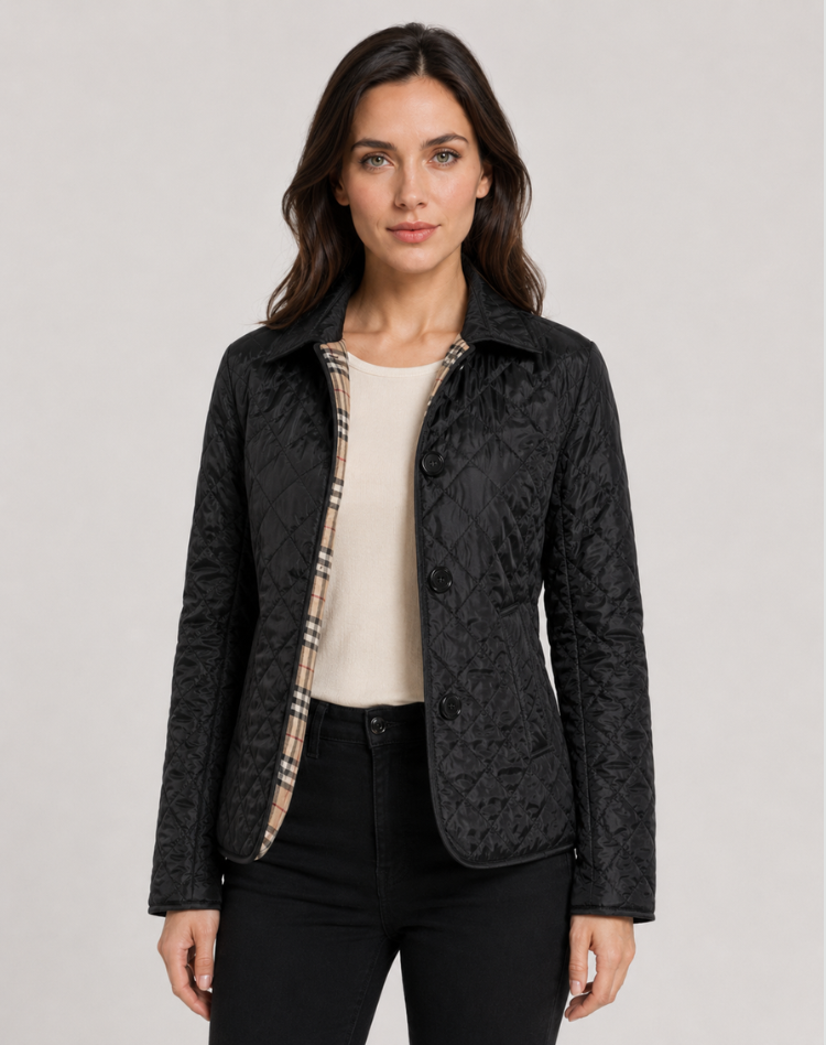 Women quilted transition jacket with button fastening and elegant collar