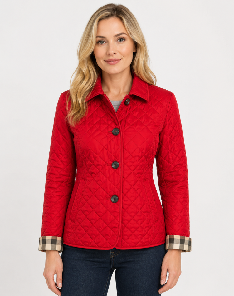 Women quilted transition jacket with button fastening and elegant collar