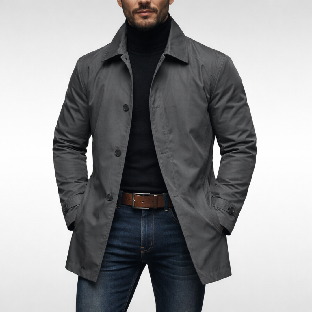 Men's Casual Coat | Straight Cut, Stand Collar | Effortless Style