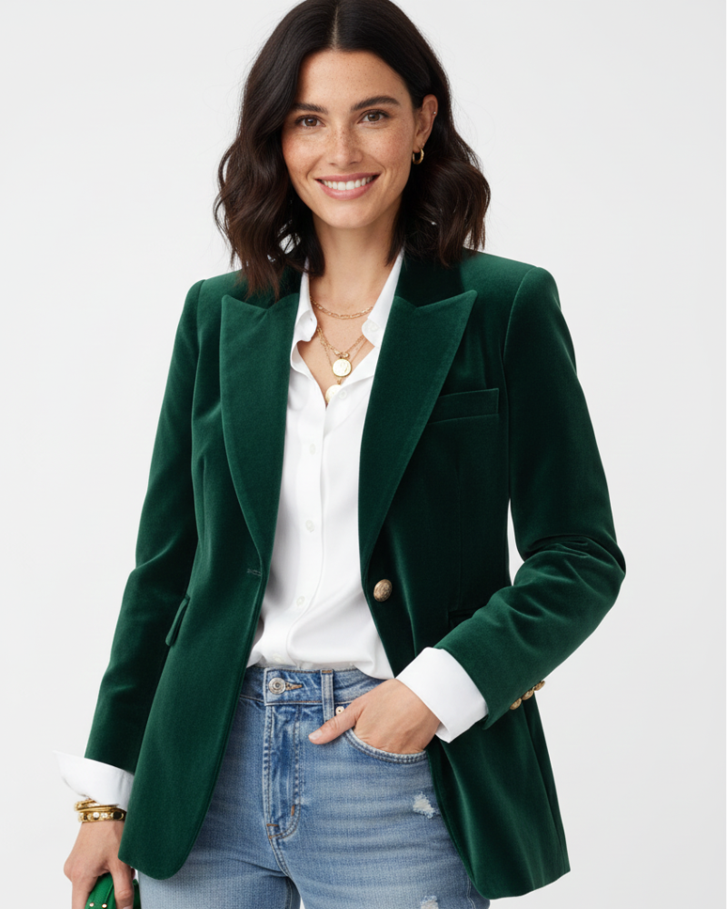 Women velvet blazer with gold buttons tailored fit