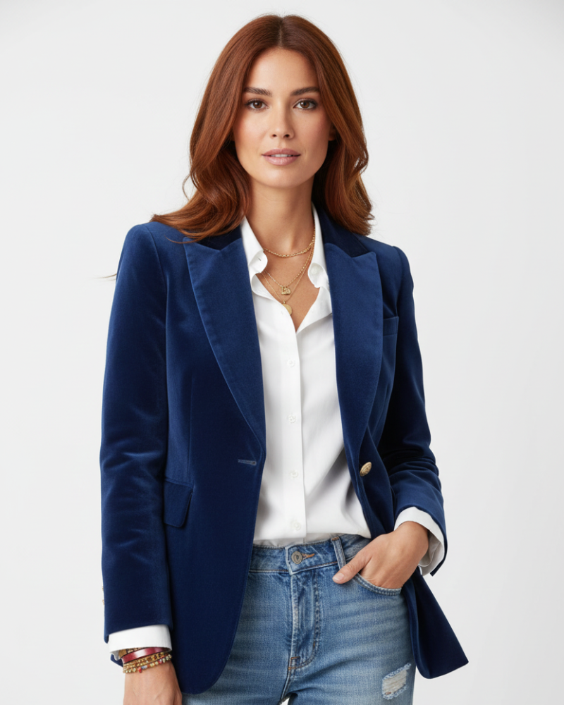 Women velvet blazer with gold buttons tailored fit