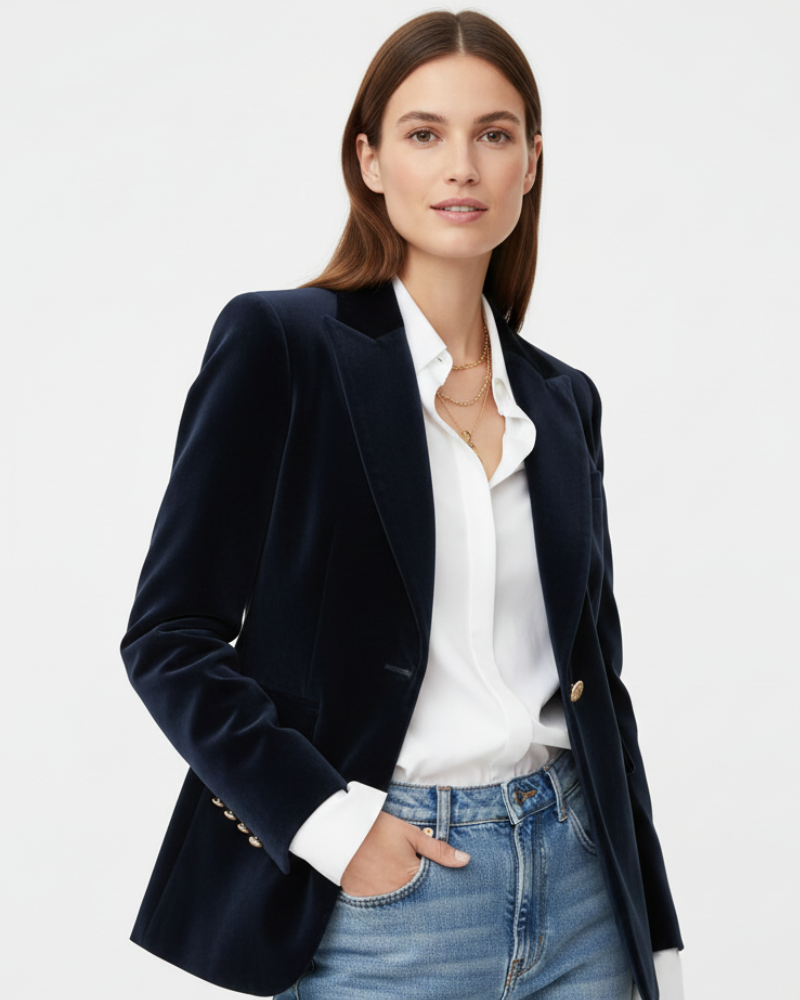 Women velvet blazer with gold buttons tailored fit