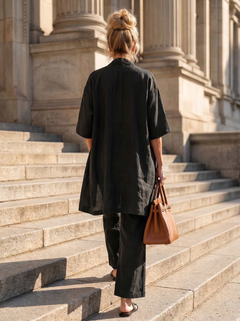 Women's Linen Set | Wide Leg, Longline Cardigan | Three Piece