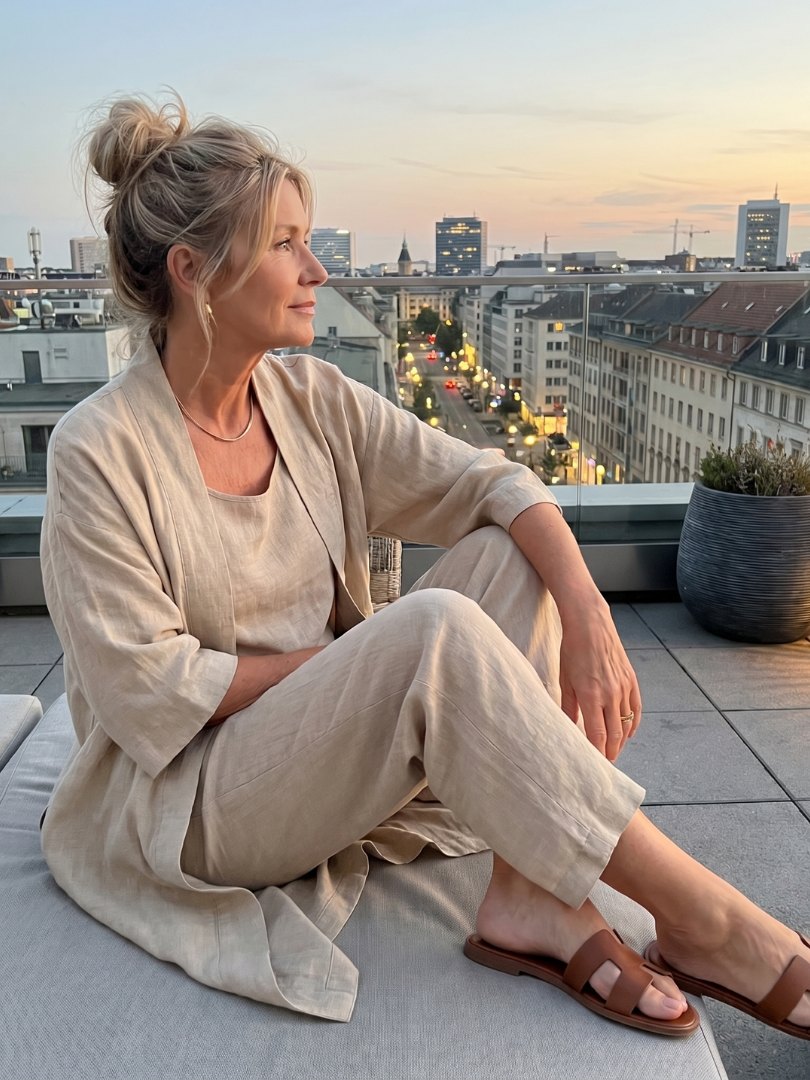 Women's Linen Set | Wide Leg, Longline Cardigan | Three Piece