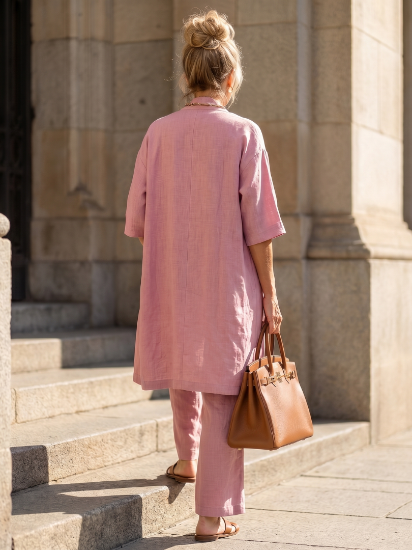 Women's Linen Set | Wide Leg, Longline Cardigan | Three Piece