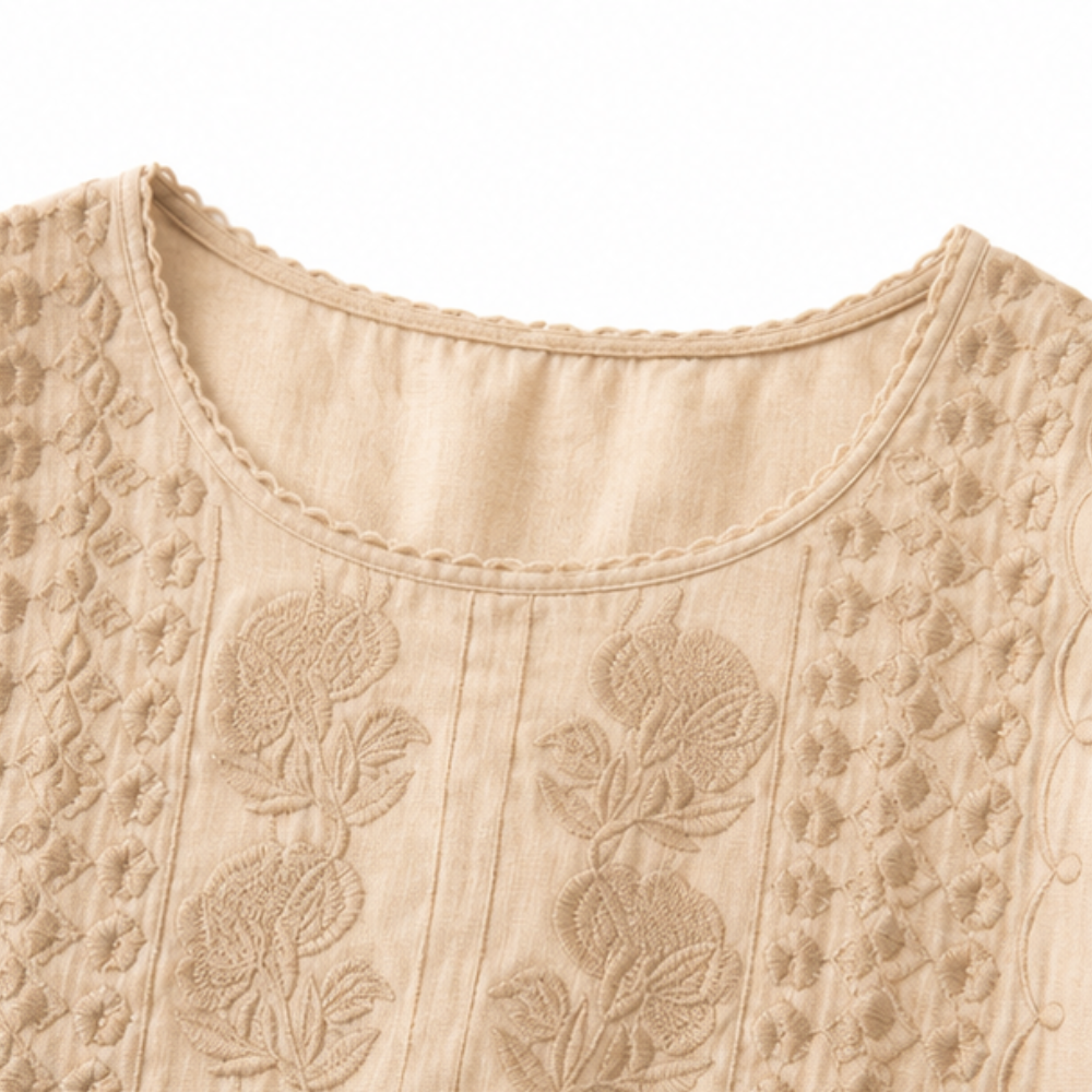 Women's Short Sleeve Shirt | Airy Viscose, Embroidered Detail | Summer