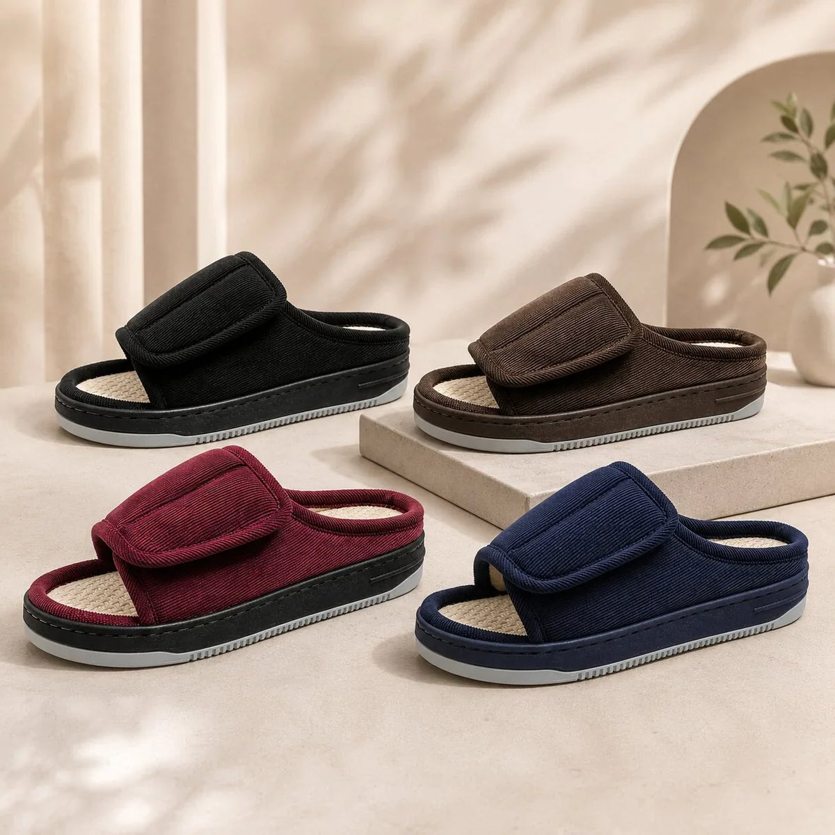 Extra Wide Slippers | Adjustable, Open Toe | Cushioned for Swollen Feet