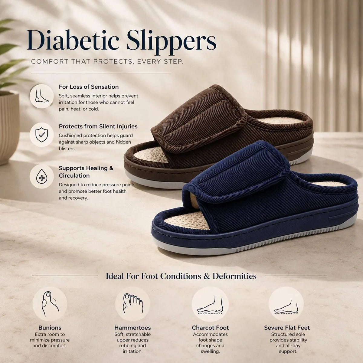 Extra Wide Slippers | Adjustable, Open Toe | Cushioned for Swollen Feet