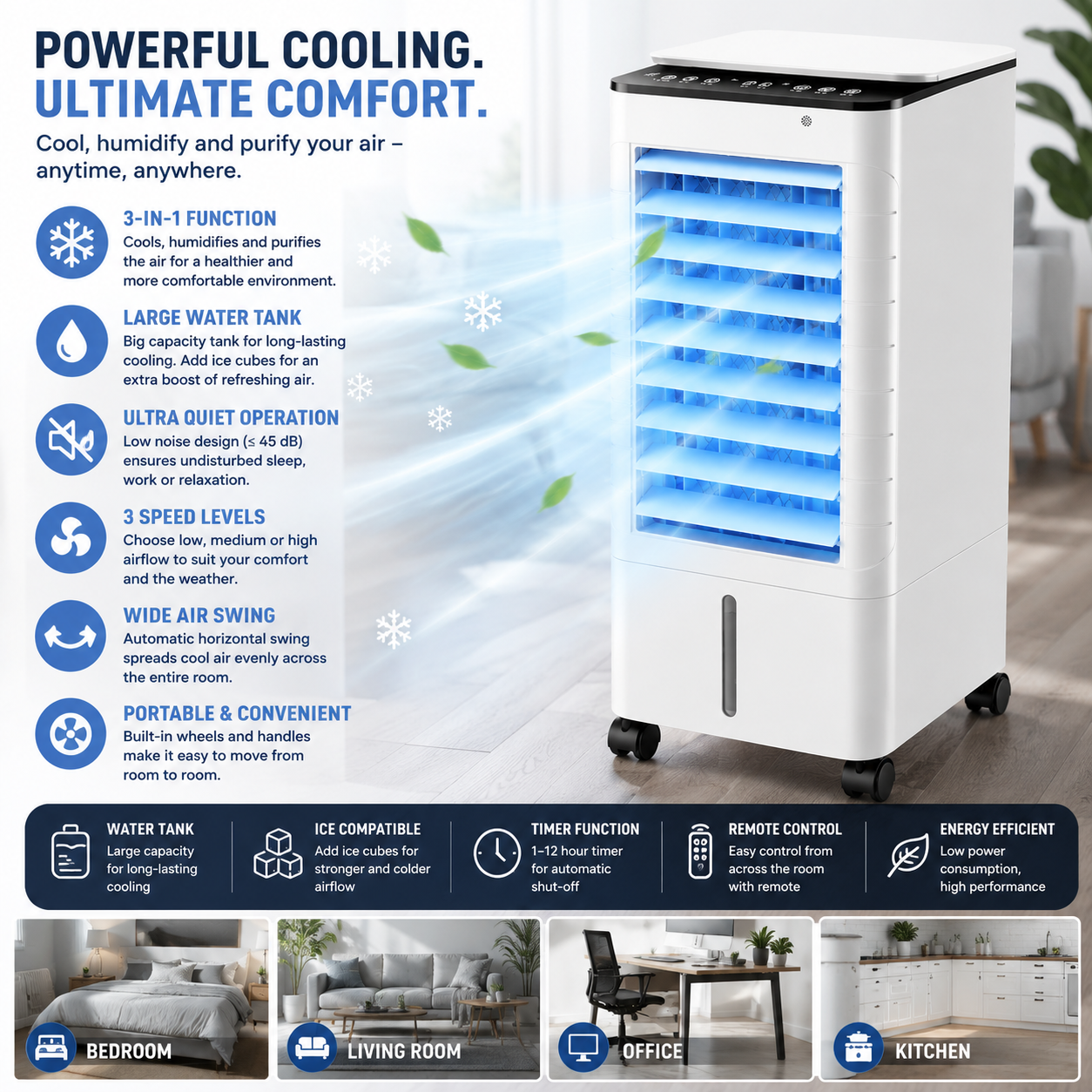 Portable Air Cooler, 3-in-1 – With Remote Control