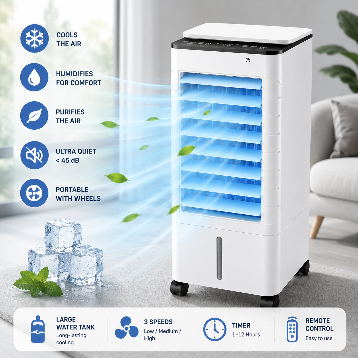 Portable Air Cooler – 3-in-1 with Remote Control