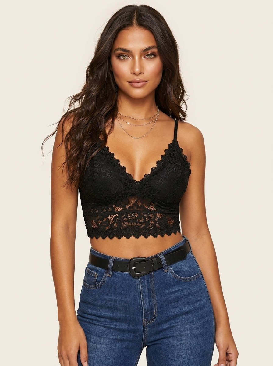 Lace Bralette | Women's Crop Top, Adjustable Straps | Soft, Stretchy