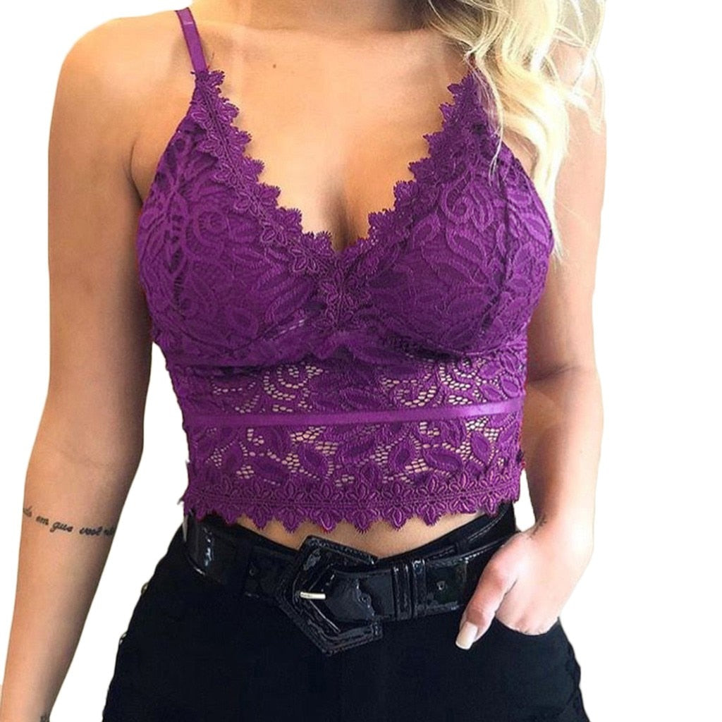Lace Bralette | Women's Crop Top, Adjustable Straps | Soft, Stretchy