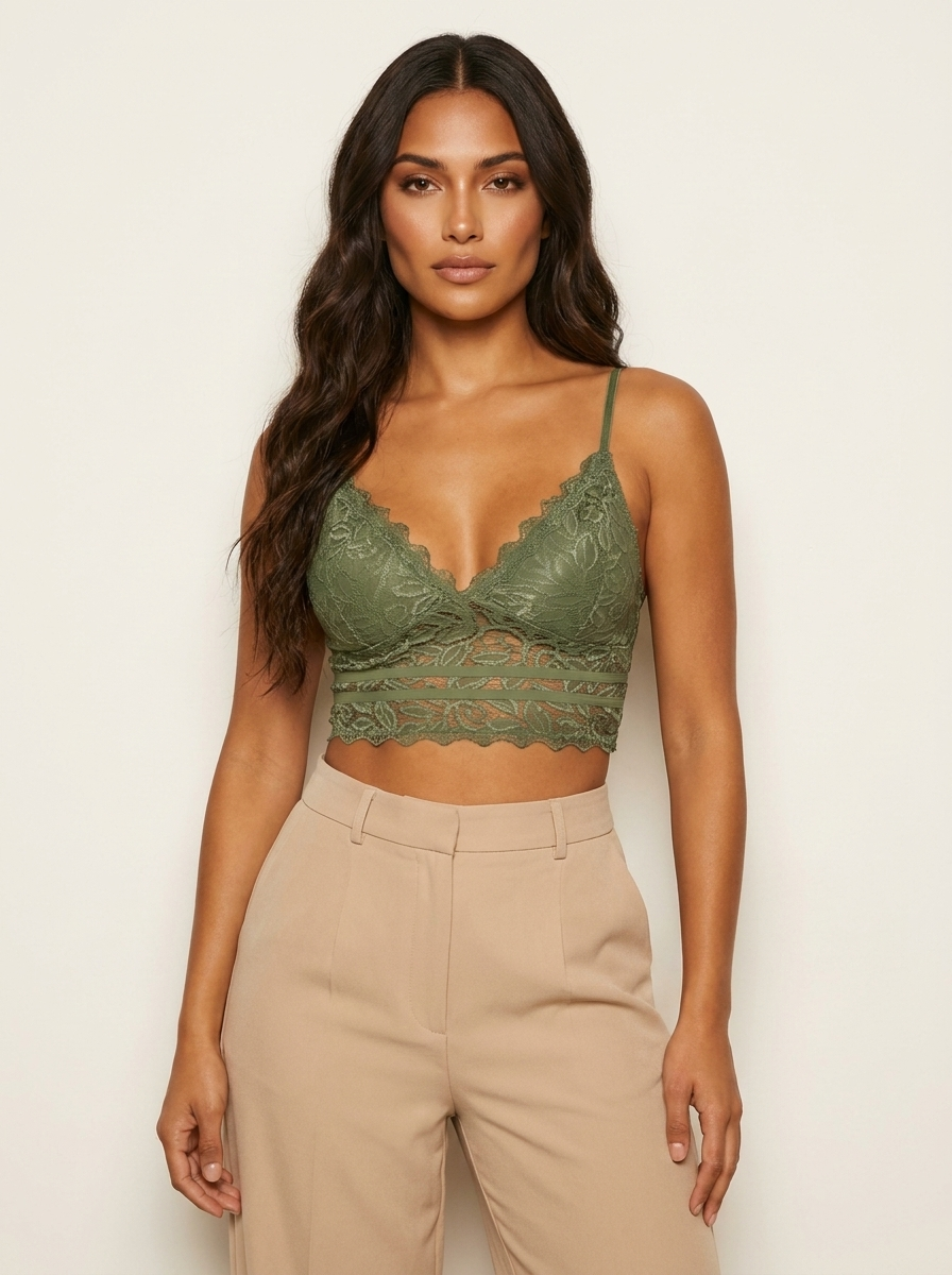 Lace Bralette | Women's Crop Top, Adjustable Straps | Soft, Stretchy