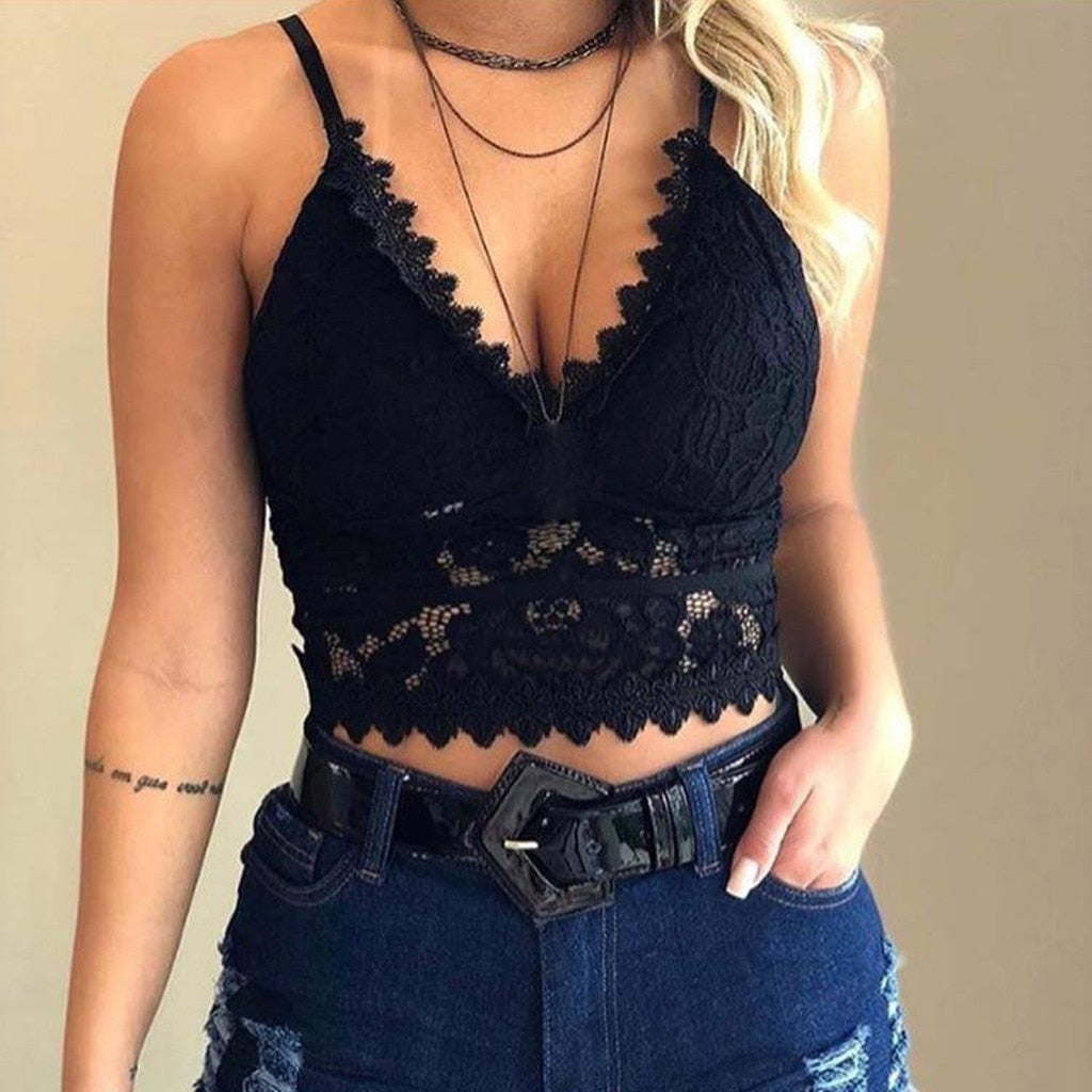 Lace Bralette | Women's Crop Top, Adjustable Straps | Soft, Stretchy