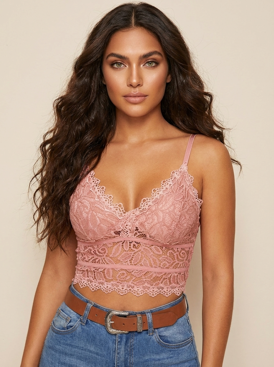 Lace Bralette | Women's Crop Top, Adjustable Straps | Soft, Stretchy