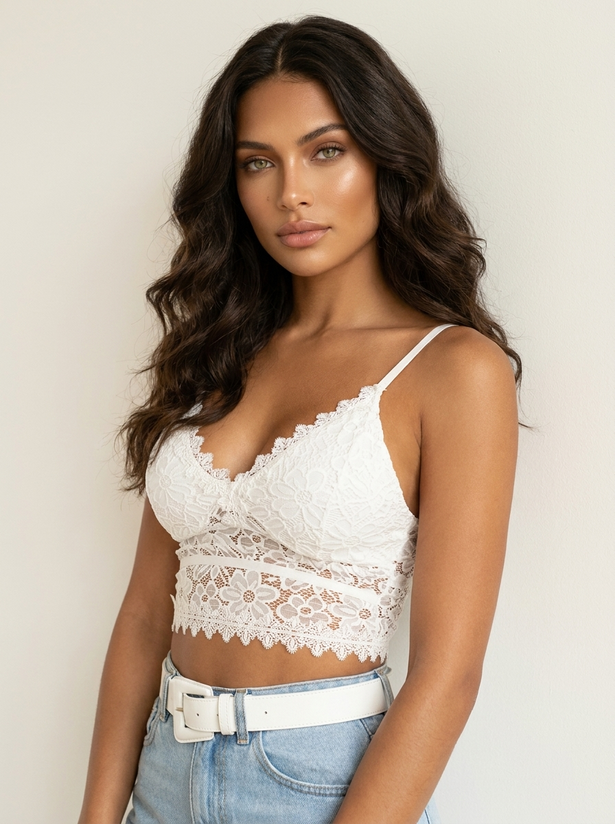 Lace Bralette | Women's Crop Top, Adjustable Straps | Soft, Stretchy