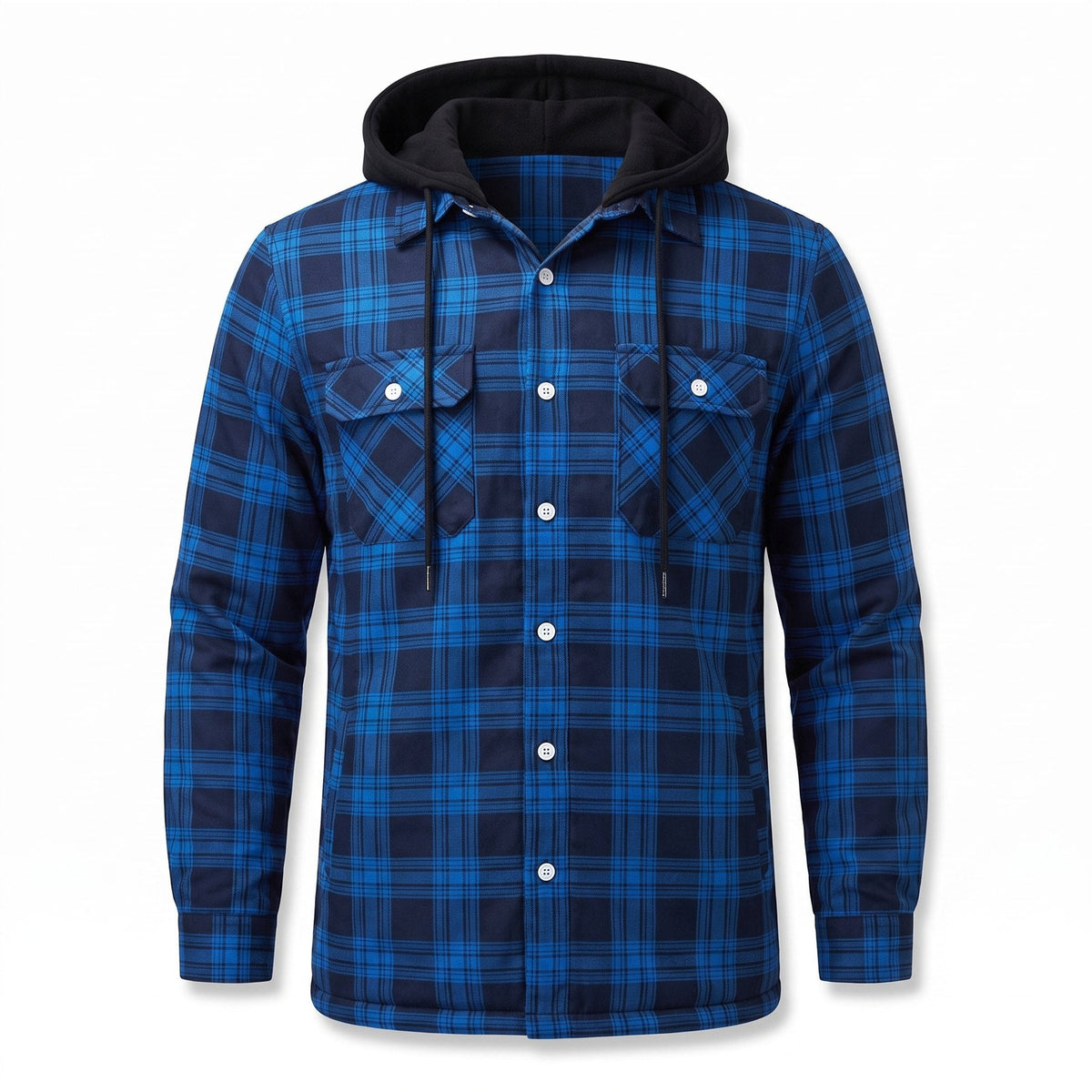 Men's plaid hooded jacket with quilted lining and zip-up front