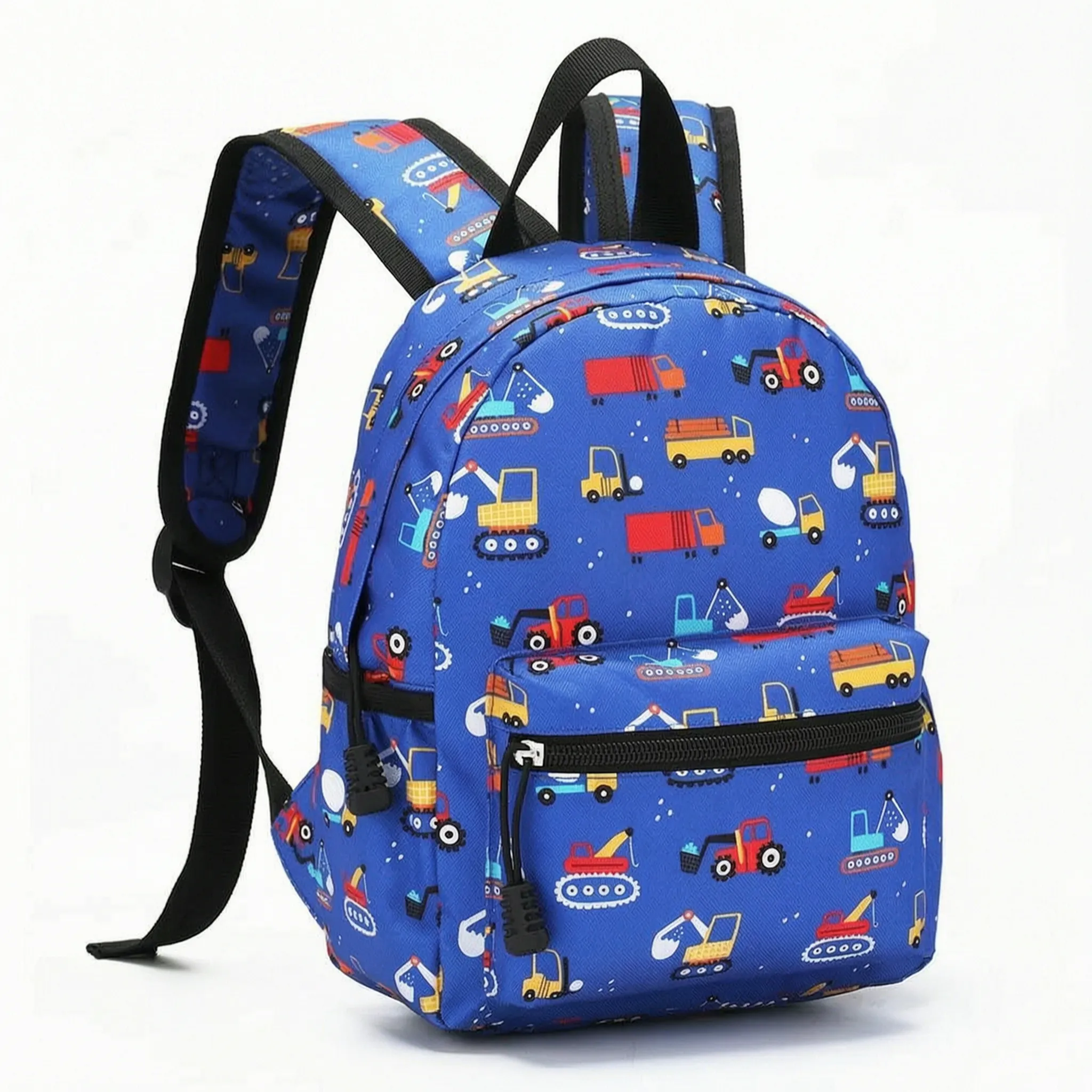 Kids Schoolbag | Light Blue with Vehicle Print | 30x23cm