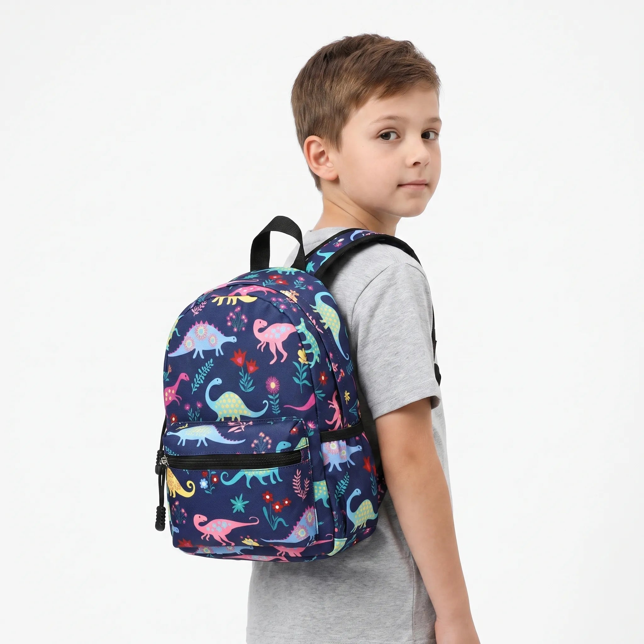 Kids Schoolbag | Light Blue with Vehicle Print | 30x23cm
