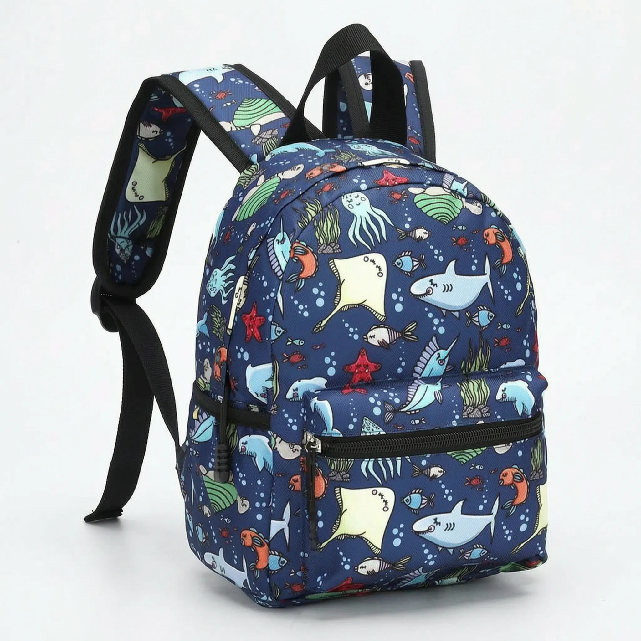 Kids Schoolbag | Light Blue with Vehicle Print | 30x23cm
