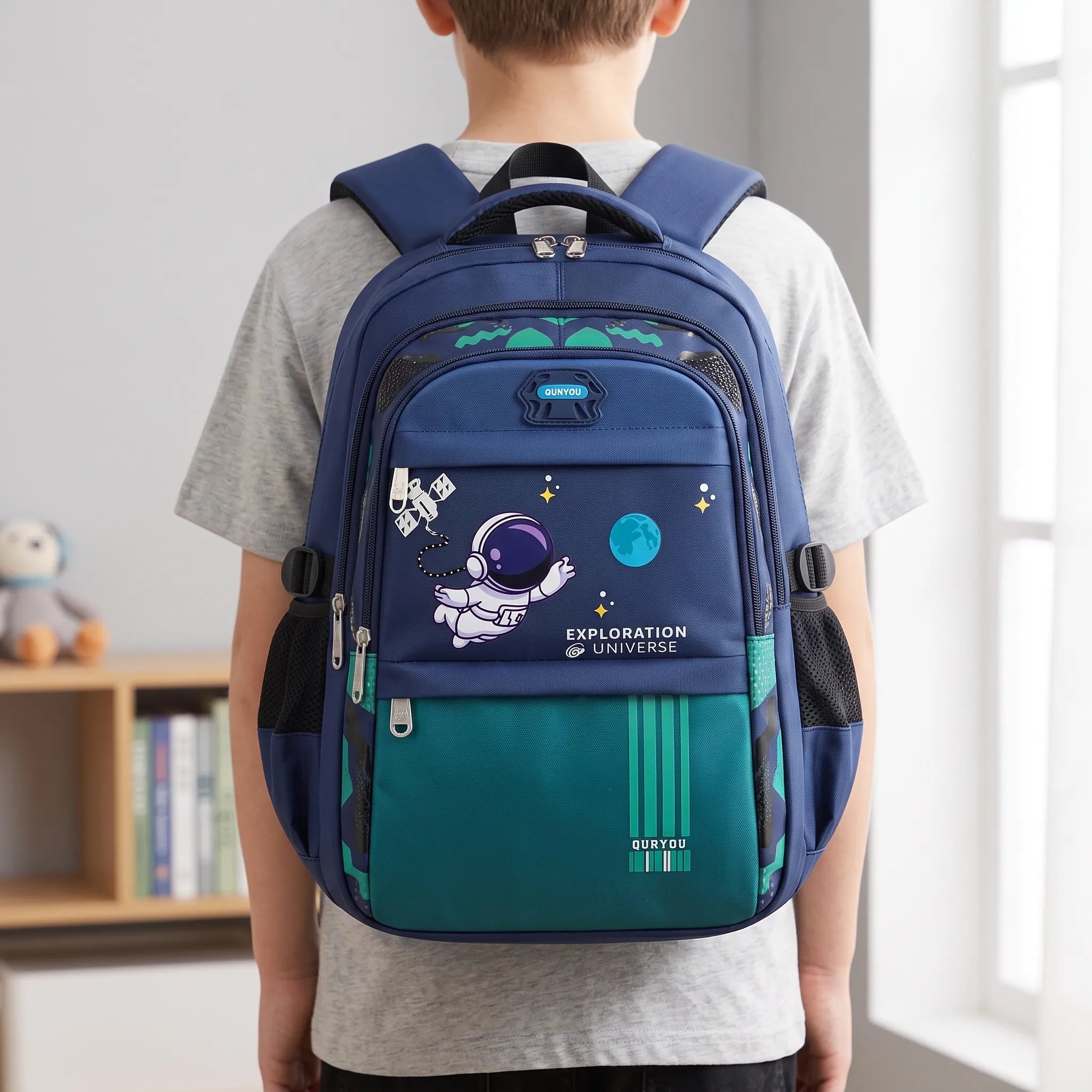 School Backpack | Kids, Multiple Pockets, Astronaut Design