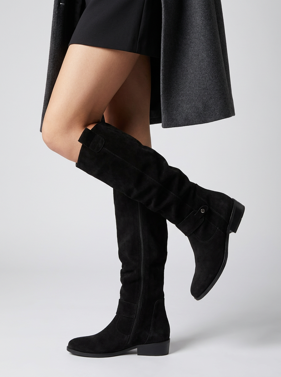 Womens knee high cowboy boots in suede with block heel and western style