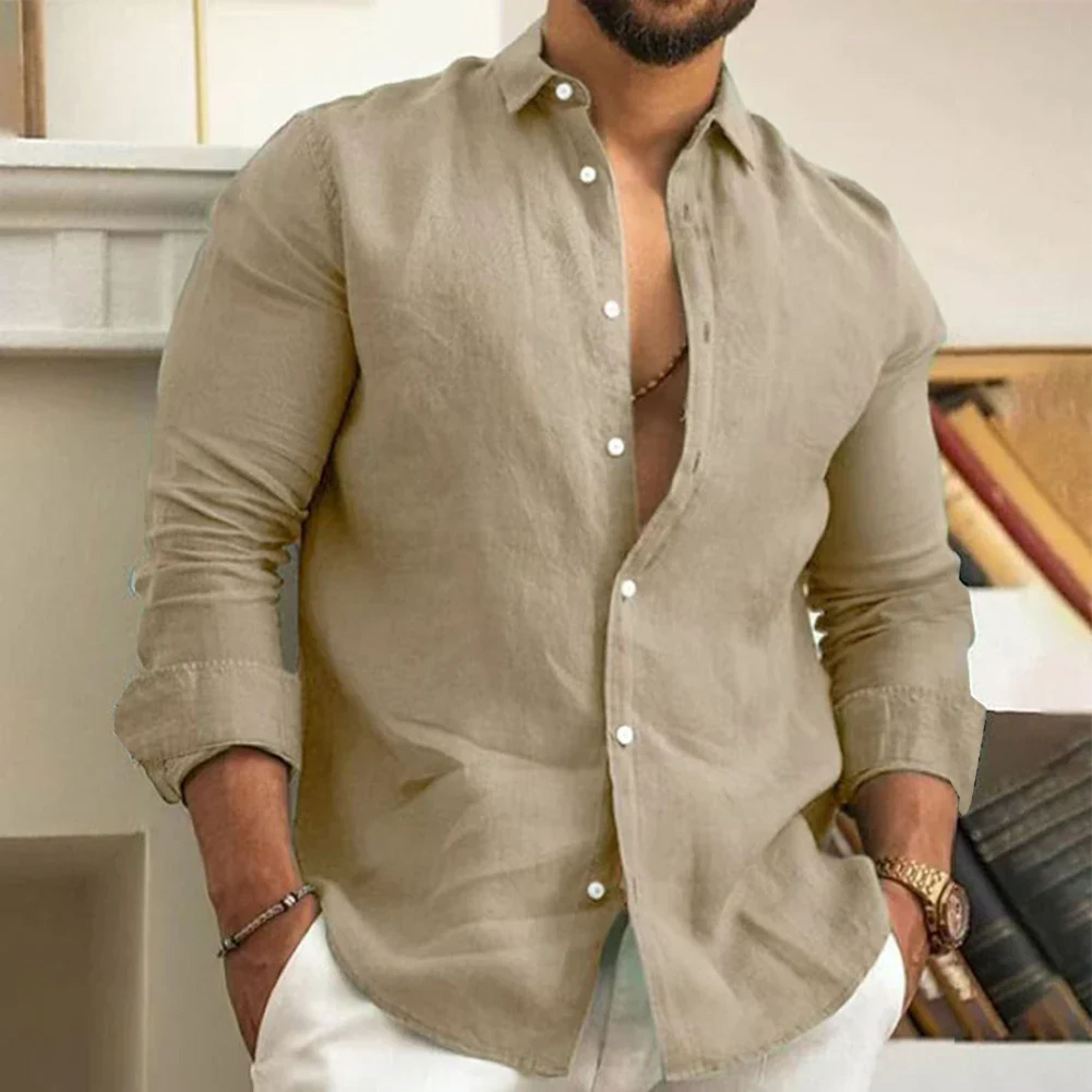 Men's Linen Shirt | Long Sleeves, Buttoned | Breathable Collar Shirt