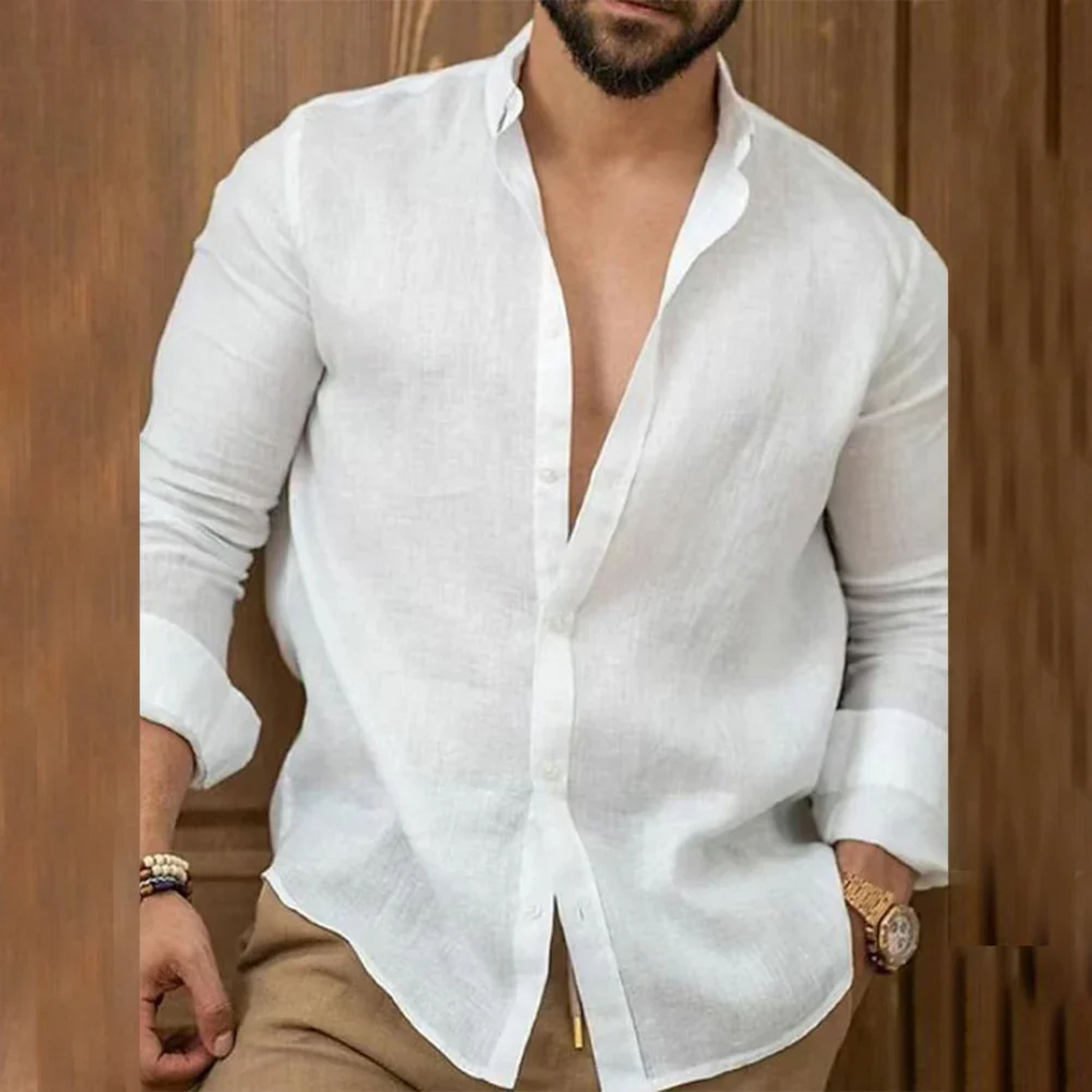 Men's Linen Shirt | Long Sleeves, Buttoned | Breathable Collar Shirt