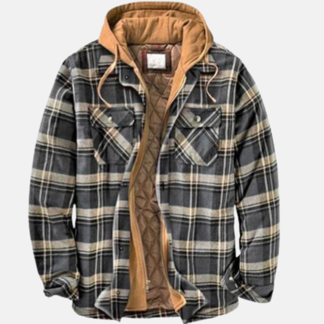 Plaid hooded jacket men lined warm winter casual