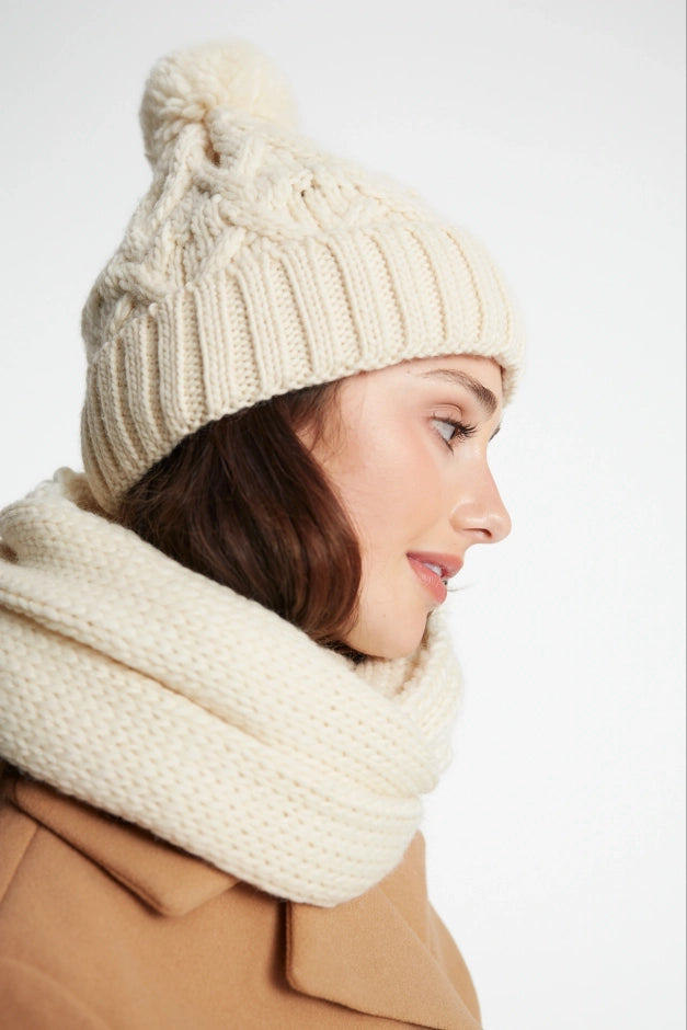Women's Wool Beanie | Bobble Pom Pom, Cotton Lined | Warm Winter Hat