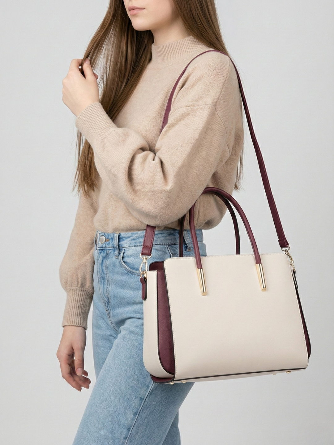 Large Laptop Work Bag | White Vegan Leather, Professional Tote