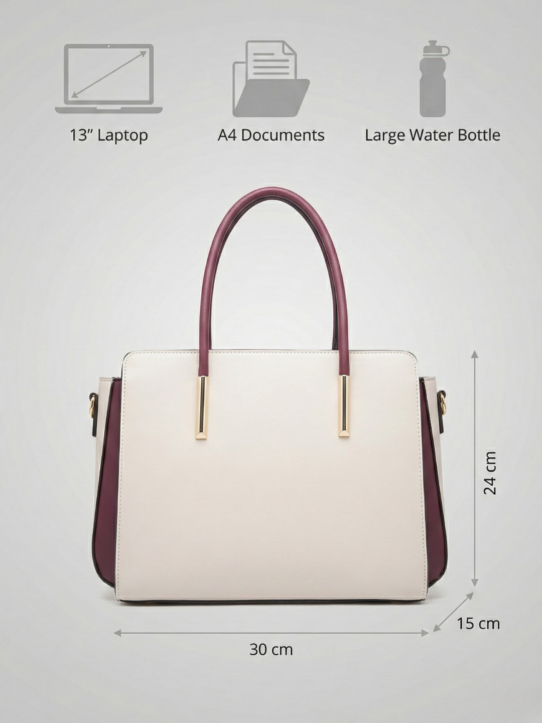 Large Laptop Work Bag | White Vegan Leather, Professional Tote