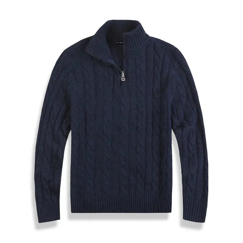 Men cable knit half zip sweater mock neck in classic textured pattern