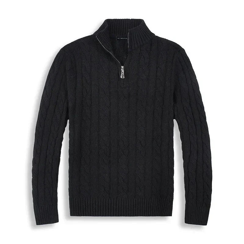 Men cable knit half zip sweater mock neck in classic textured pattern