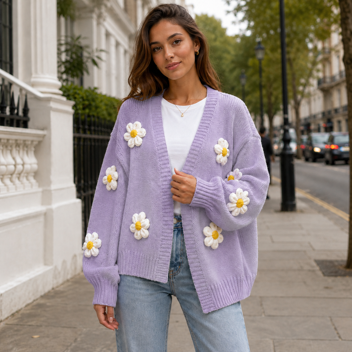 Knit Cardigan Women | Floral Open Front | Long Sleeves