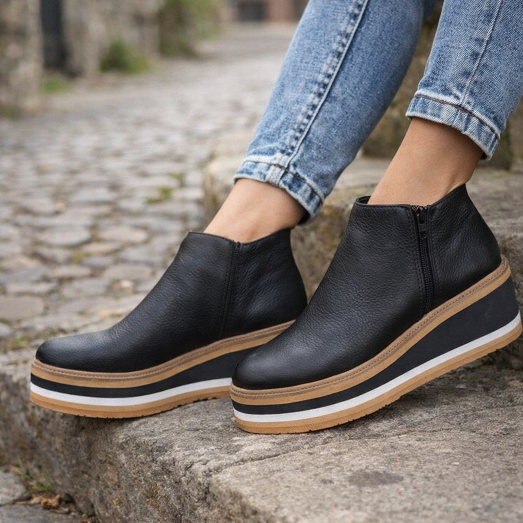 Women's Ankle Boots | Platform Wedge | Side Zip, Faux Leather